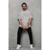 Biçomi Unisex Bisiklet Yaka Baskılı Oversize T-Shirt - Gri