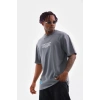 Biçomi Unisex Bisiklet Yaka Baskılı Oversize T-Shirt - Gri