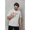 Biçomi Unisex Bisiklet Yaka Baskılı Oversize T-Shirt - Gri
