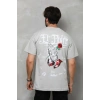 Biçomi Unisex Bisiklet Yaka Baskılı Oversize T-Shirt - Gri