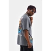 Biçomi Unisex Bisiklet Yaka Baskılı Oversize T-Shirt - Gri