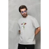 Biçomi Unisex Bisiklet Yaka Baskılı Oversize T-Shirt - Gri