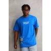 Biçomi Unisex Bisiklet Yaka Baskılı Oversize T-Shirt - Mavi