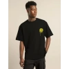 Biçomi Unisex Bisiklet Yaka Baskılı Oversize T-Shirt - Siyah