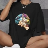 Biçomi Unisex Bisiklet Yaka Baskılı Oversize T-Shirt - Siyah