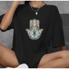 Biçomi Unisex Bisiklet Yaka Baskılı Oversize T-Shirt - Siyah