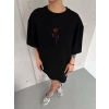Biçomi Unisex Bisiklet Yaka Baskılı Oversize T-Shirt - Siyah