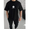 Biçomi Unisex Bisiklet Yaka Baskılı Oversize T-Shirt - Siyah