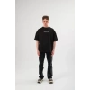 Biçomi Unisex Bisiklet Yaka Baskılı Oversize T-Shirt - Siyah