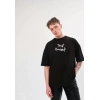 Biçomi Unisex Bisiklet Yaka Baskılı Oversize T-Shirt - Siyah