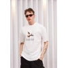 Biçomi Unisex Bisiklet Yaka Baskılı Oversize T-Shirt - Siyah