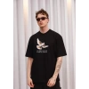 Biçomi Unisex Bisiklet Yaka Baskılı Oversize T-Shirt - Siyah