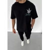Biçomi Unisex Bisiklet Yaka Baskılı Oversize T-Shirt - Siyah