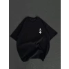 Biçomi Unisex Bisiklet Yaka Baskılı Oversize T-Shirt - Siyah