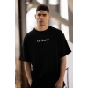 Biçomi Unisex Bisiklet Yaka Baskılı Oversize T-Shirt - Siyah