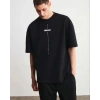Biçomi Unisex Bisiklet Yaka Baskılı Oversize T-Shirt - Siyah