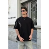 Biçomi Unisex Bisiklet Yaka Baskılı Oversize T-Shirt - Siyah