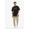 Biçomi Unisex Bisiklet Yaka Baskılı Oversize T-Shirt - Siyah