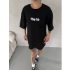 Biçomi Unisex Bisiklet Yaka Baskılı Oversize T-Shirt - Siyah