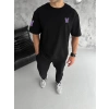 Biçomi Unisex Bisiklet Yaka Baskılı Oversize T-Shirt - Siyah