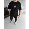 Biçomi Unisex Bisiklet Yaka Baskılı Oversize T-Shirt - Siyah
