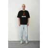 Biçomi Unisex Bisiklet Yaka Baskılı Oversize T-Shirt - Siyah