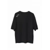 Biçomi Unisex Bisiklet Yaka Baskılı Oversize T-Shirt - Siyah