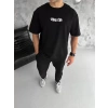 Biçomi Unisex Bisiklet Yaka Baskılı Oversize T-Shirt - Siyah