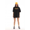 Biçomi Unisex Bisiklet Yaka Baskılı Oversize T-Shirt - Siyah