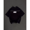 Biçomi Unisex Bisiklet Yaka Baskılı Oversize T-Shirt - Siyah
