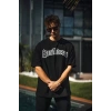 Biçomi Unisex Bisiklet Yaka Baskılı Oversize T-Shirt - Siyah