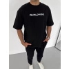 Biçomi Unisex Bisiklet Yaka Baskılı Oversize T-Shirt - Siyah