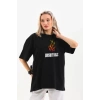 Biçomi Unisex Bisiklet Yaka Baskılı Oversize T-Shirt - Siyah