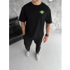 Biçomi Unisex Bisiklet Yaka Baskılı Oversize T-Shirt - Siyah
