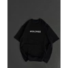 Biçomi Unisex Bisiklet Yaka Baskılı Oversize T-Shirt - Siyah