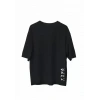 Biçomi Unisex Bisiklet Yaka Baskılı Oversize T-Shirt - Siyah