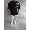 Biçomi Unisex Bisiklet Yaka Baskılı Oversize T-Shirt - Siyah