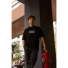 Biçomi Unisex Bisiklet Yaka Baskılı Oversize T-Shirt - Siyah