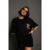 Biçomi Unisex Bisiklet Yaka Baskılı Oversize T-Shirt - Siyah