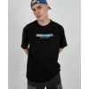 Biçomi Unisex Bisiklet Yaka Baskılı Oversize T-Shirt - Siyah