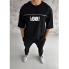 Biçomi Unisex Bisiklet Yaka Baskılı Oversize T-Shirt - Siyah