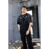 Biçomi Unisex Bisiklet Yaka Baskılı Oversize T-Shirt - Siyah