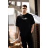Biçomi Unisex Bisiklet Yaka Baskılı Oversize T-Shirt - Siyah