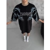 Biçomi Unisex Bisiklet Yaka Baskılı Oversize T-Shirt - Siyah