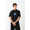 Biçomi Unisex Bisiklet Yaka Baskılı Oversize T-Shirt - Siyah