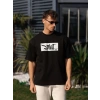 Biçomi Unisex Bisiklet Yaka Baskılı Oversize T-Shirt - Siyah