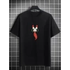 Biçomi Unisex Bisiklet Yaka Baskılı Oversize T-Shirt - Siyah