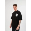 Biçomi Unisex Bisiklet Yaka Baskılı Oversize T-Shirt - Siyah