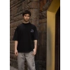 Biçomi Unisex Bisiklet Yaka Baskılı Oversize T-Shirt - Siyah