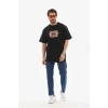 Biçomi Unisex Bisiklet Yaka Baskılı Oversize T-Shirt - Siyah